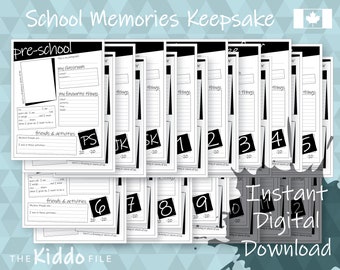 KANADISCHE Jährliche Schulerinnerungen Printable Andenken Datei Ordner Einfügen Seiten Memory Album Schwarz & Weiß