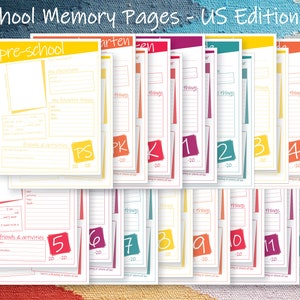 Pu&ograve; includere: Un set di pagine di ricordi scolastici stampabili per bambini dalla scuola materna alla 12a elementare. Le pagine sono codificate a colori in base al grado e presentano suggerimenti per gli studenti per scrivere sulle loro cose preferite, amici e attivit&agrave;. Le pagine sono progettate per aiutare gli studenti a riflettere sul loro anno scolastico e creare un ricordo duraturo.