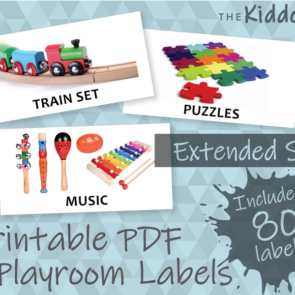 Kids Playroom Labels for Organising Toys Printable Digital Download - Set of 80 Visual Labels with Pictures