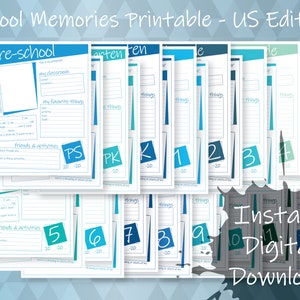 School Memory Box Printable Keepsake File Folder Insert Pages Memory Album - US School System