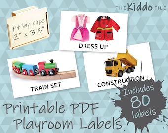 Kinderspielzimmer Etiketten zum Organisieren von Spielzeug druckbare digitale Datei - 80er Set, 2 "x 3,5"