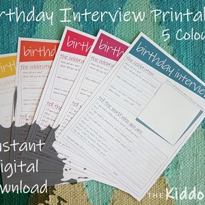Printable Kids Birthday Interview | Kid&#39;s Who Am I Keepsake Questionaire | Coordinates with Kiddo File School Memories