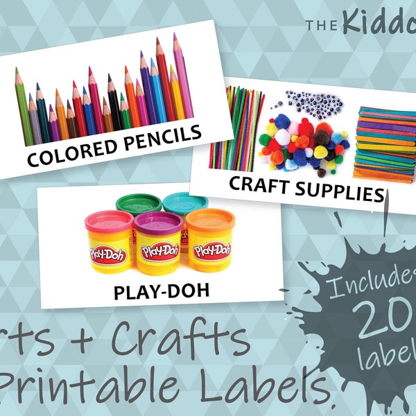 Printable Kids Arts & Crafts Labels for Organizing - Digital Download Visual Labels with Pictures - Set of 20