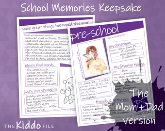Schulerinnerungen - Andenken - Druckbare Mom & Dad Edition (US-Version)