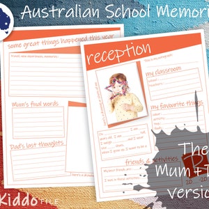 Australian Milestone Tote School Memories Printable Keepsake File Insert Pages Mom + Dad