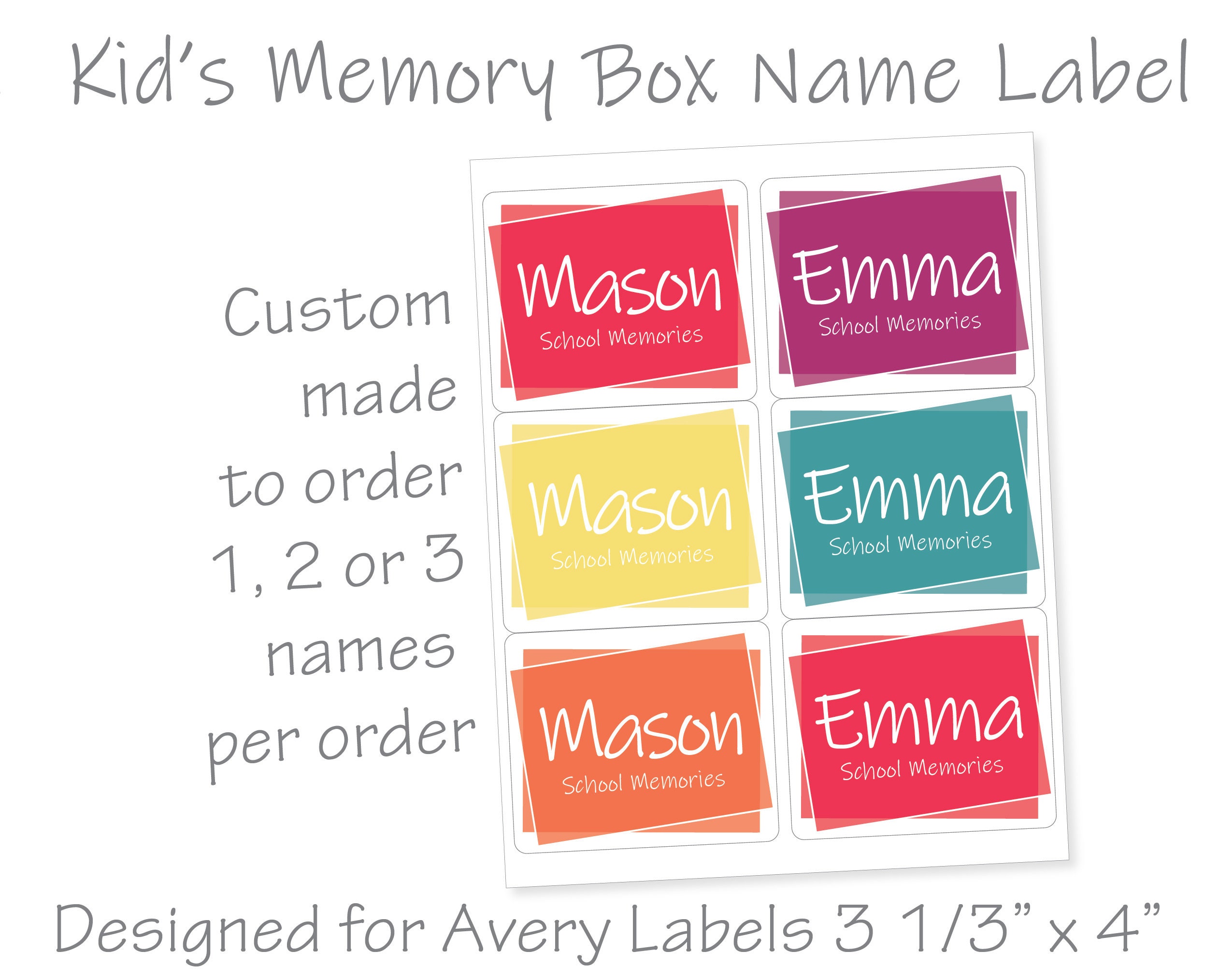 Memory Box Name Label Customized With Your Child's Name | School Years ...