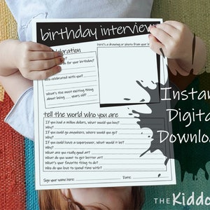 Birthday Interview Yearly Printable Keepsake Memory Album - Black & White