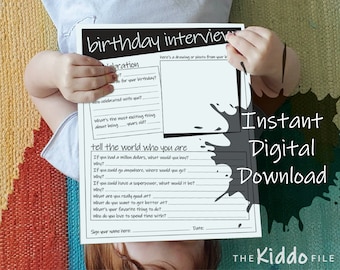 Geburtstagsinterview Jährliches druckbares Erinnerungsalbum - Schwarz & Weiß