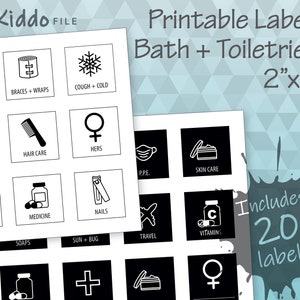 Printable Bathroom Organizing Labels for Medicine Cabinet and Personal Care ~ get Organizing now! 2&quot;x2&quot; Digital Download