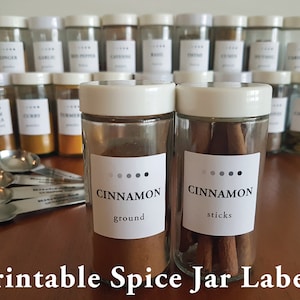 Spice Jar Labels Printable 1.5&quot; square, Minimalist Organized Kitchen Digital Download
