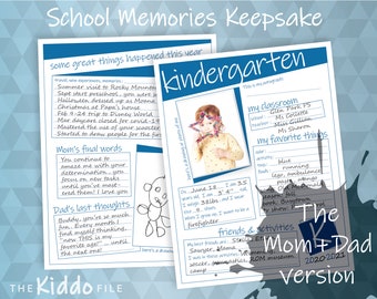 Meilenstein Tote School Memories Printable Andenken Datei Insert Pages Mom + Dad - US Version Blues