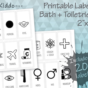 Printable Bathroom Organizing Labels for Medicine Cabinet and Personal Care  ~ get organizing now! 2"x4" Digital Download