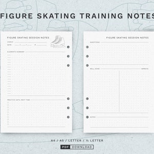 Figure Skating Session Notes Figure Skating Notepad Sheets A5 & Half Letter PDF Printable image 1