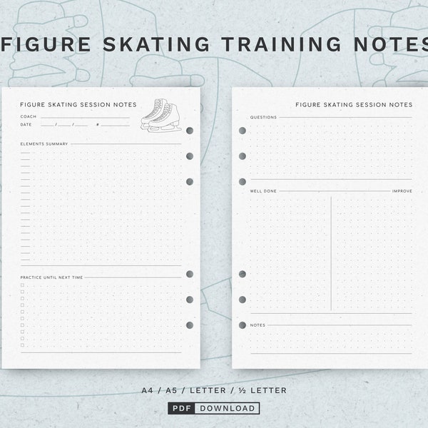 Figure Skating Session Notes · Figure Skating Notepad Sheets · A5 & Half Letter · PDF Printable