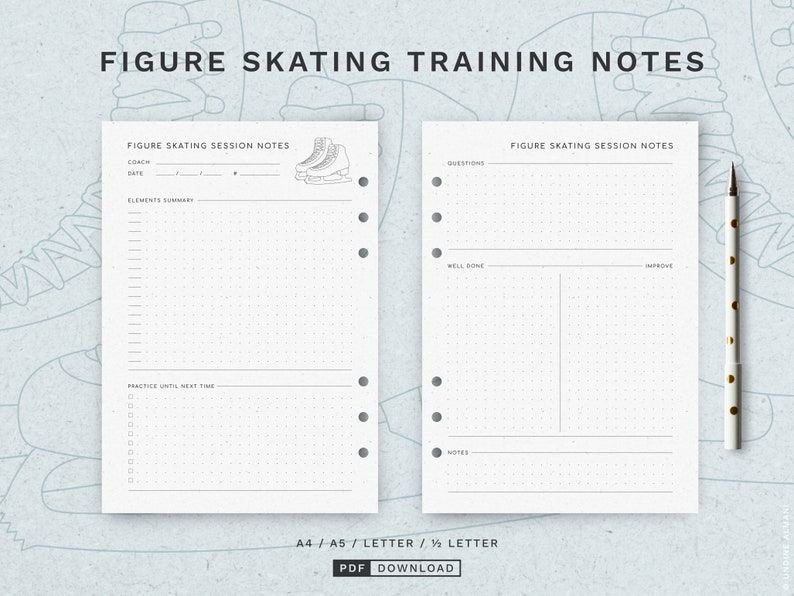 Figure Skating Session Notes Figure Skating Notepad Sheets A5 & Half Letter PDF Printable image 1