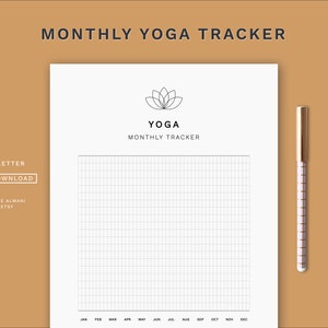 1 Year Progress Yoga Tracker Monthly Habit Tracker image 1