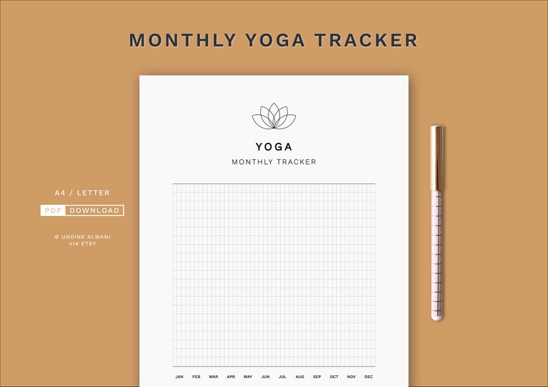 1 Year Progress Yoga Tracker Monthly Habit Tracker image 1