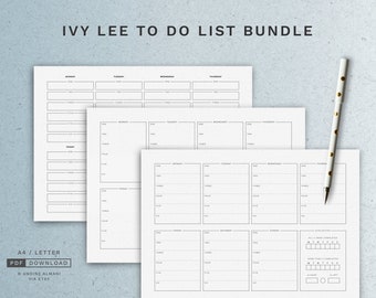 Minimalist Ivy Lee To Do List · Ivy Lee Method -inspired productivity work sheets · A4 & Letter · Printable PDF