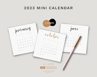 2023 Mini Calendar · Printable PDF · 3×3 and 2×2 Layout · Handlettering Style Headings