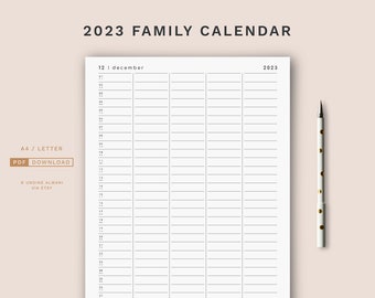 Minimalist Monthly Family Planner 2023 PDF Printable A4, A3 & Letter Size