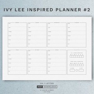 Minimalist Ivy Lee To Do List Ivy Lee Method inspired productivity work sheets A4 & Letter Printable PDF Bild 2