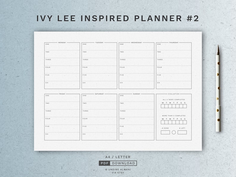 Minimalist Ivy Lee To Do List Ivy Lee Method inspired productivity work sheets A4 & Letter Printable PDF Bild 2