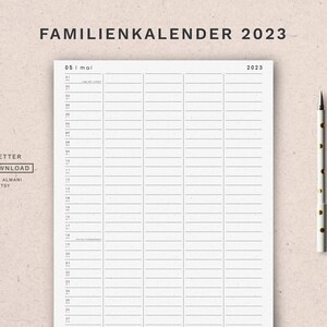 Minimalist Family Calendar 2023 · PDF printable · A4 & A3 Portrait · with German holidays and school breaks (Bavaria)