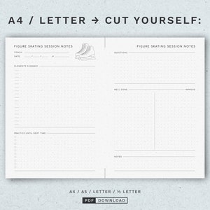 Figure Skating Session Notes Figure Skating Notepad Sheets A5 & Half Letter PDF Printable image 2