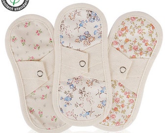 Protetores diários reutilizáveis de algodão orgânico, absorventes pós-parto, estampa floral (3 unidades)