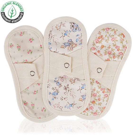 Organic Cotton Reusable Panty Liners, Postpartum Pads, Floral Print (3 Count)