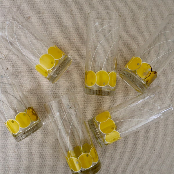 Vintage MCM Yellow Cherry Highball Glassware Set | Retro Barware