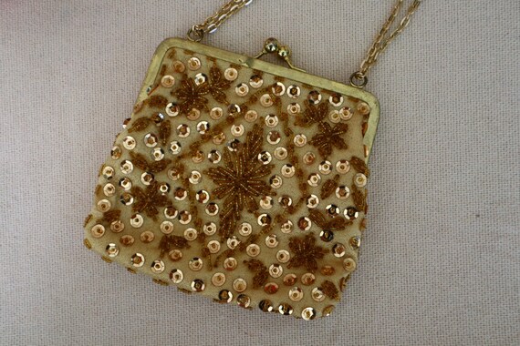 Vintage Gold Sequined Evening Bag with Metal Chai… - image 9