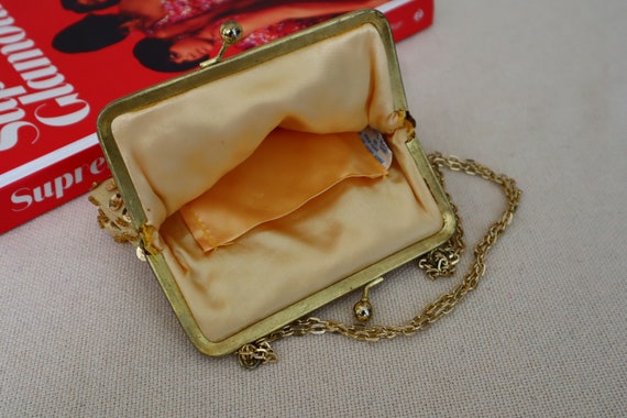 Vintage Gold Sequined Evening Bag with Metal Chai… - image 5