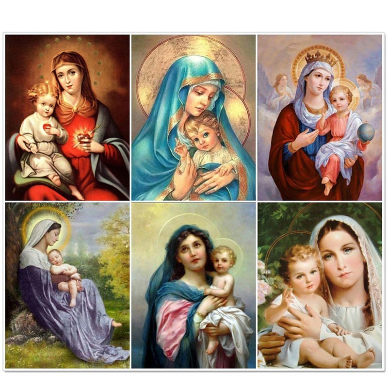 Virgin Mary And Jesus Portraits - Religious Diamond Painting, Full Rou–  Diamond Paintings Store