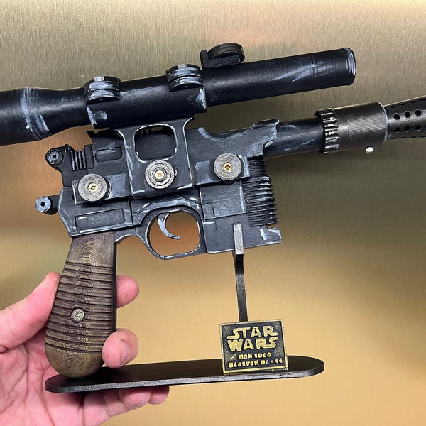 HAN SOLO DL-44 Blaster + stand - Hand painted - Cosplay - Costume Film Prop - Replica -