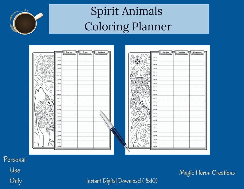 Spirit Animals Coloring Planner, Animal Guide, Spirit Totem Animal, Spirit Companion, Undated Planner, Goal Tracker, Use with Your Journal image 3