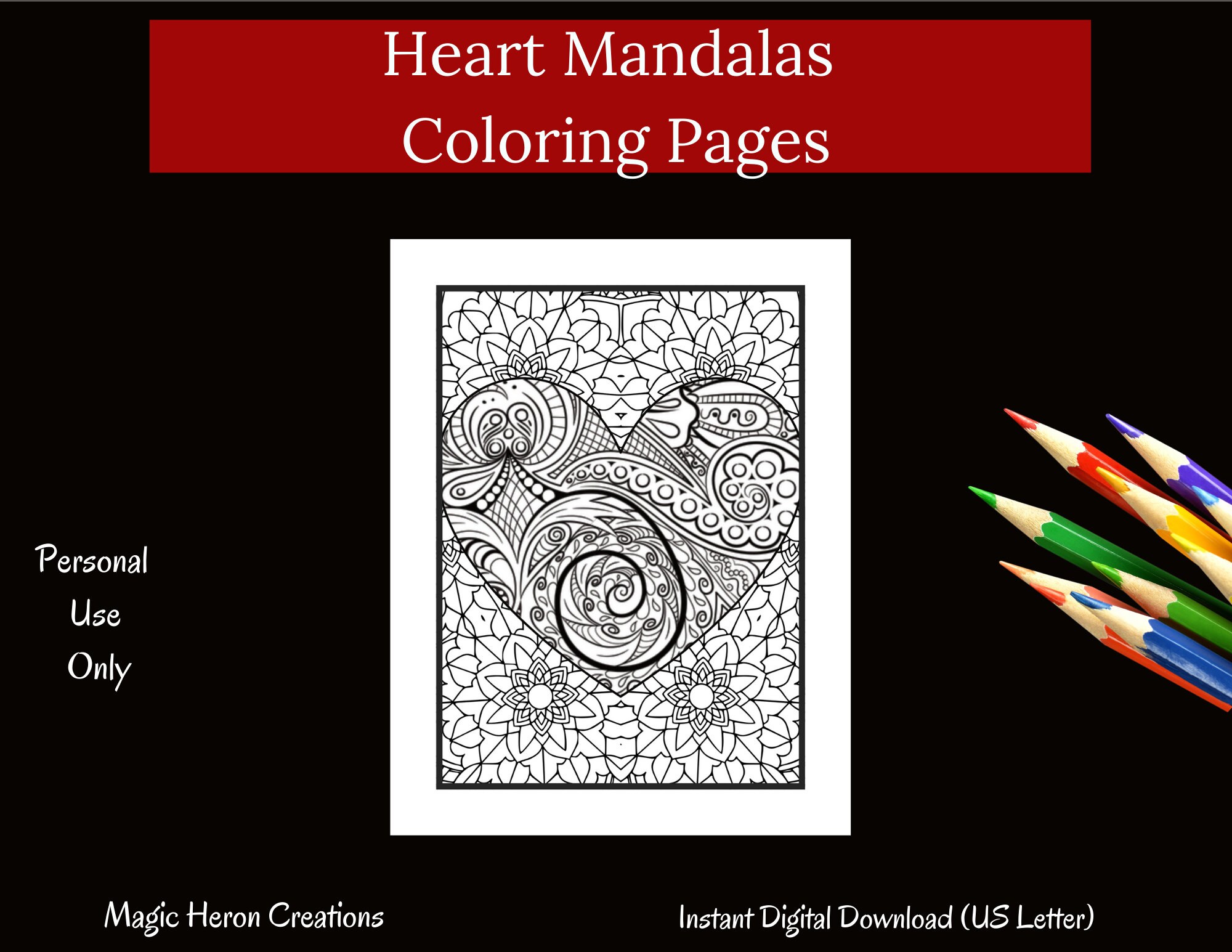 5 Printable Hearts Mandalas Coloring Pages, Coloring Pages for Adults ...