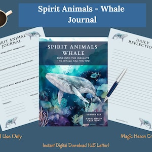 BALEIA ANIMAL ESPÍRITA, significados do totem guia animal, companheiro espiritual, companhia espiritual, avisos e cartões de diário para impressão