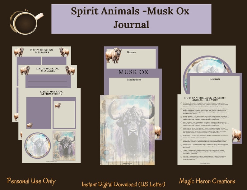 SPIRIT ANIMAL Musk Ox, Animal Guide Totem Meanings, Spirit Companion, Spirit Companionship, Printable Journal Prompts and Cards image 2