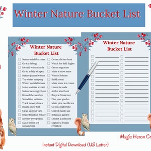 Winter Nature Bucket List Printable, Nature Printables, Nature activities Homeschool printables, To Do List Checklist
