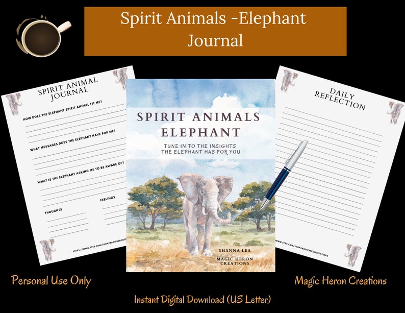 SPIRIT TIER ELEFANT, Animal Guide Totem Bedeutungen, Spirit Companion, Spirit Companionship, druckbare Journal Prompts und Karten Bild 1