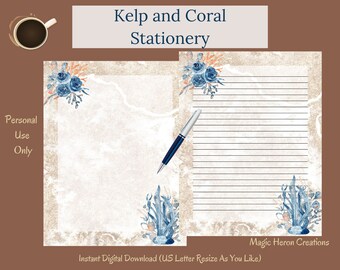 Kelp and Coral -- Watercolor -- Printable Letter Writing Paper -- Stationery