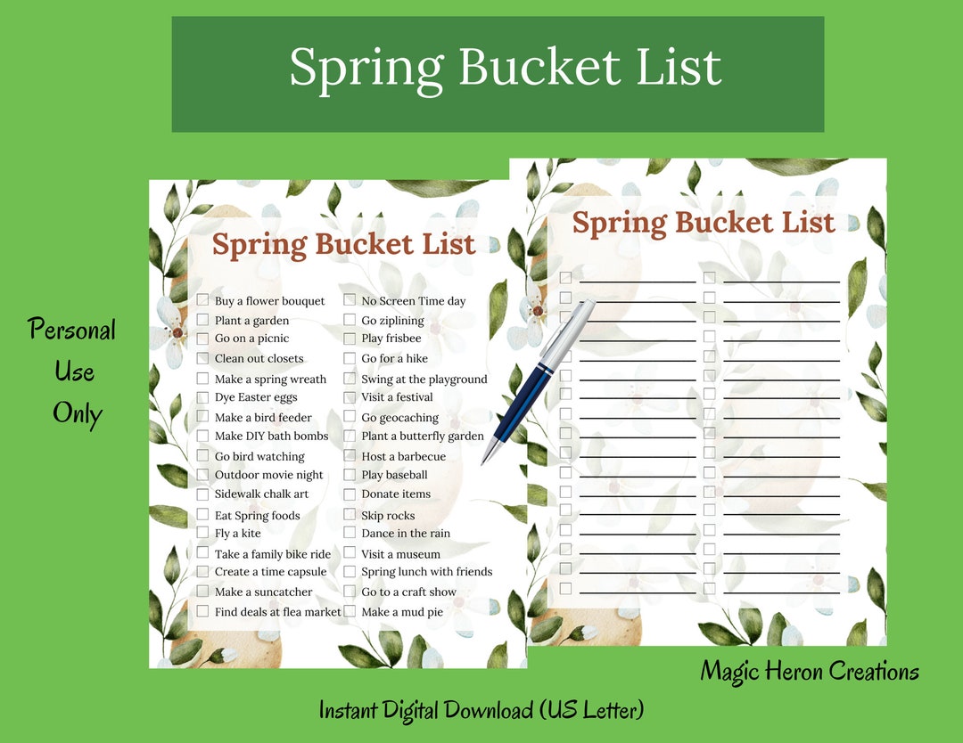 Spring Bucket List, Spring Things, Bucket List Printable, Spring to Do ...
