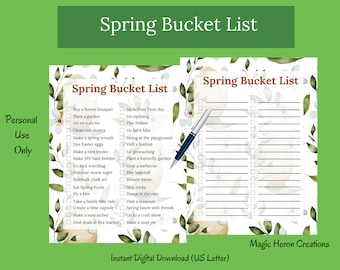 Liste de seau de printemps, choses de printemps, liste de seau imprimable, liste de tâches de printemps, idées amusantes pour les familles, activités pour enfants, liste de contrôle de printemps