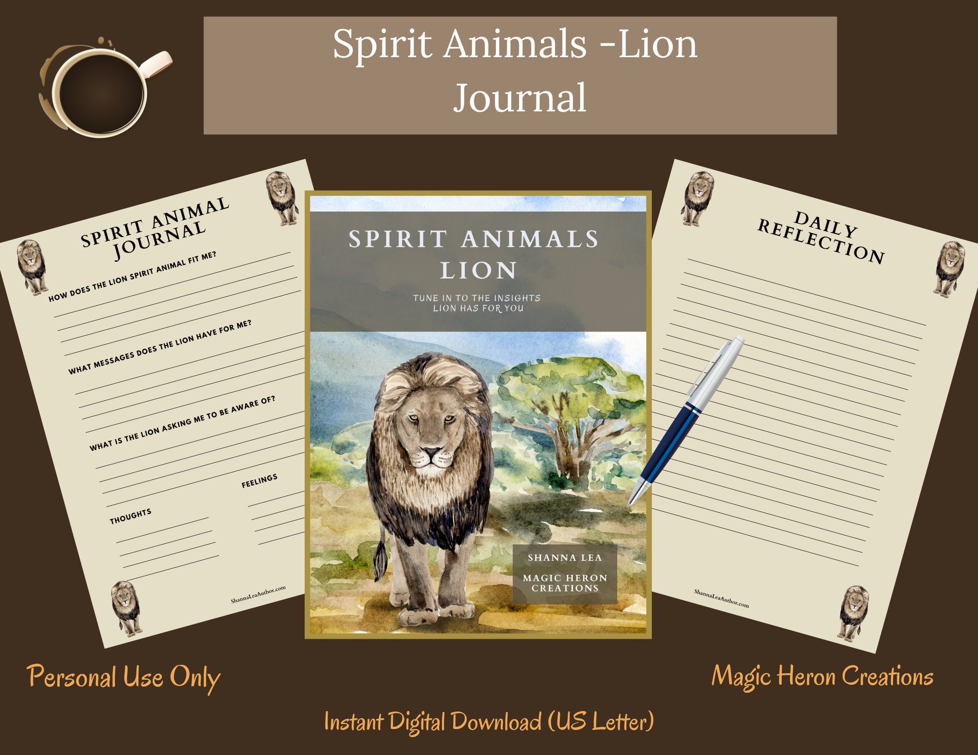 SPIRIT ANIMAL LION, Animal Guide Totem Meanings, Spirit Companion, Spirit Companionship, Printable Journal Prompts and Cards