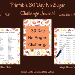 Sugar Detox, 30 Tage Challenge druckbar, No Sugar Challenge Journal, Checkliste druckbar, Habit Tracker digitales Journal, Diät Planner Obst