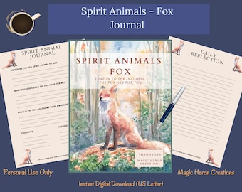 SPIRIT ANIMAL Fox, Animal Guide Totem Meanings, Spirit Companion, Spirit Companionship, Printable Journal Prompts and Cards