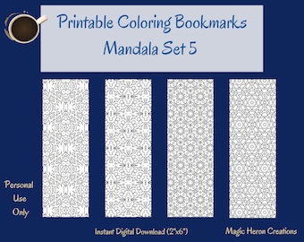 Mandala Color Your Own Bookmarks, Mandala Bookmark, Bookmark Meditation Coloring, Coloring Bookmark PDf, Bookworm Gifts, Printable, Set #5