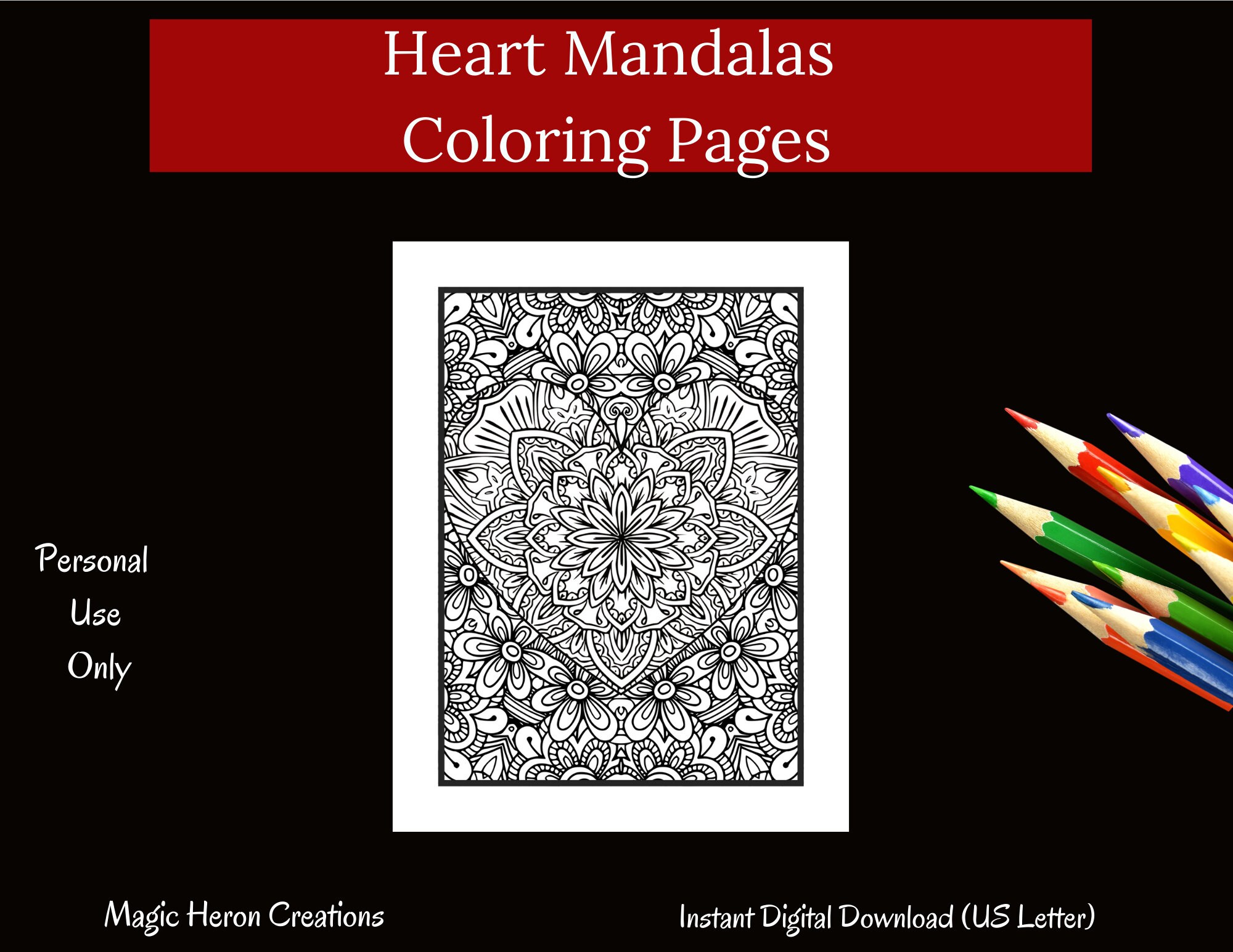 5 Printable Hearts Mandalas Coloring Pages, Coloring Pages for Adults ...