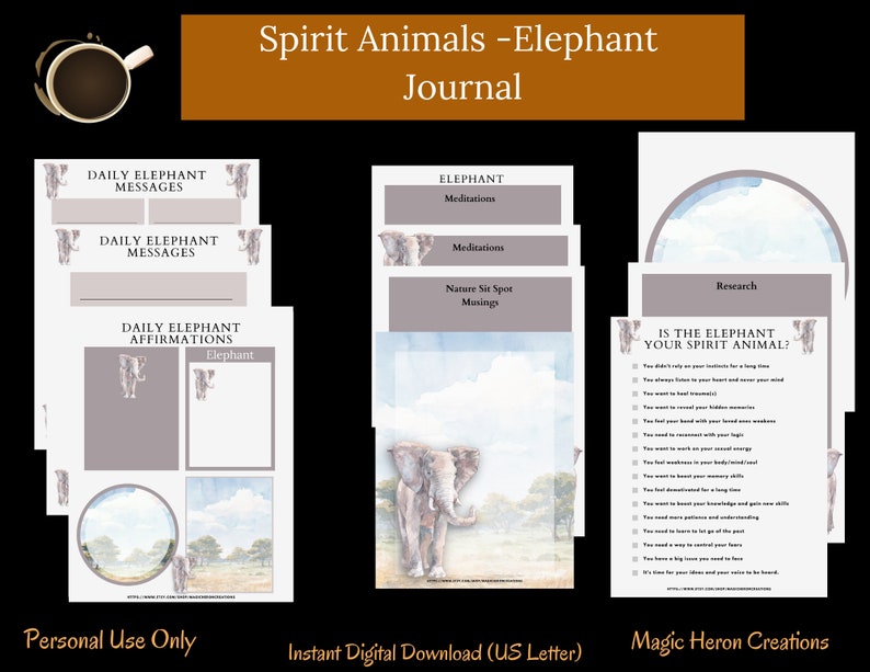 SPIRIT TIER ELEFANT, Animal Guide Totem Bedeutungen, Spirit Companion, Spirit Companionship, druckbare Journal Prompts und Karten Bild 2